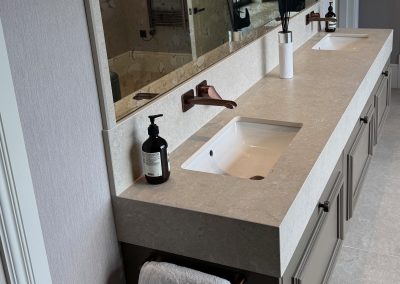Bathroom top, double basin and splashback